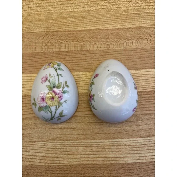 Vintage Porcelain Egg Shape Trinket Dish Pink Green Yellow Floral - Picture 4 of 5